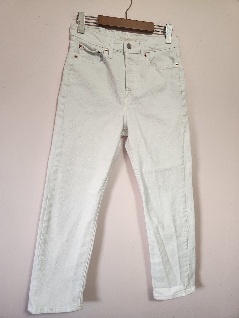 Levi's Wedgie Straight High Rise Cloud White Ankle Jeans Size 28 Button Fly Y2K